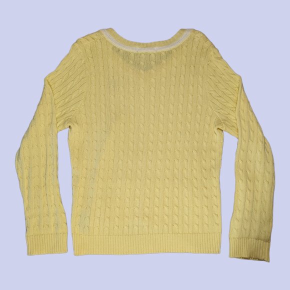 Lauren Active | Women's Cable Knit Cotton V-Neck Sweater Yellow Large - Picture 2 of 4